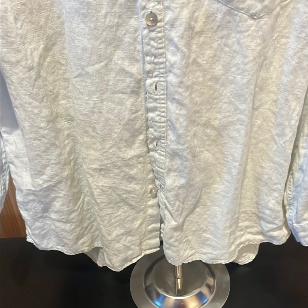 Chico's Soft Blue/Green Button-Up 100% Linen - Picture 8 of 12